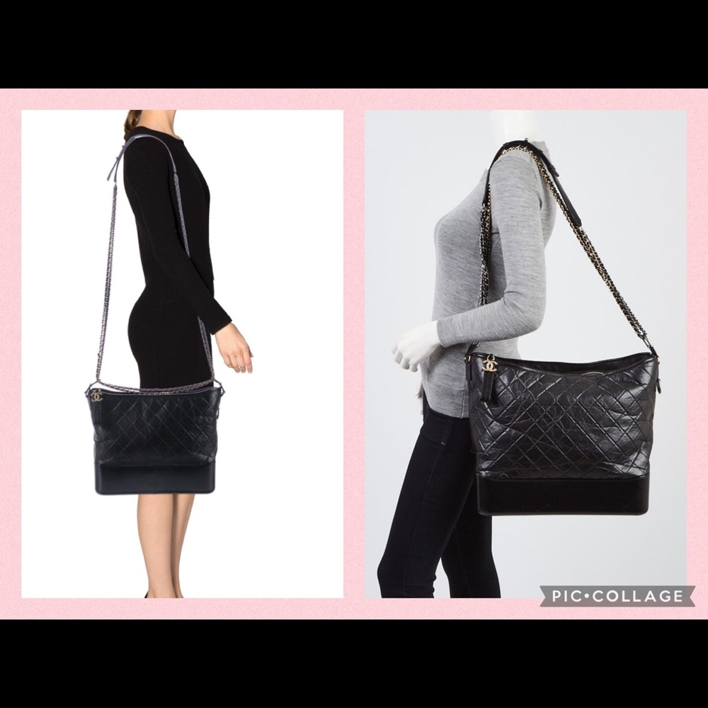 EUC CHANEL LARGE GABRIELLE Crossbody Shoulder bag purse black silver gold chain
